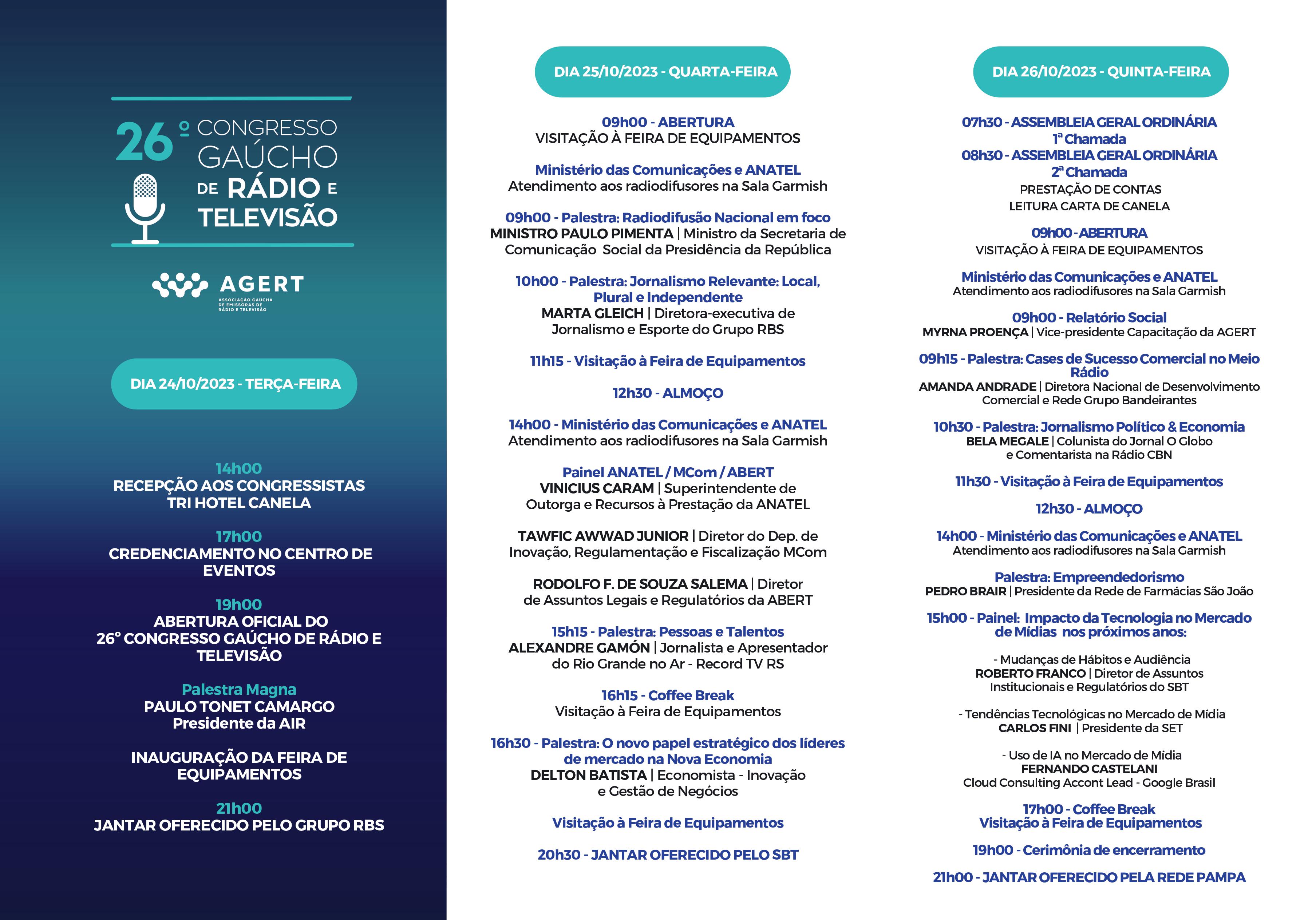 Programação - 26º Congresso Gaúcho de Rádio e Televisão - 2023